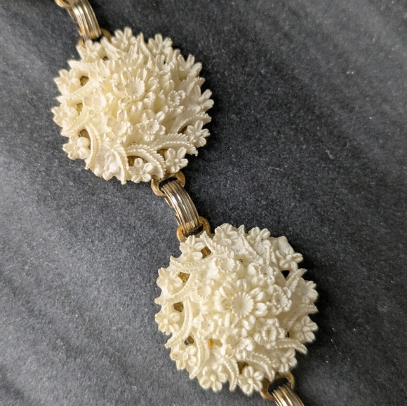 Celluloid Wedding Cake Silver Tone Link Vintage Bracelet - Picture 3 of 6